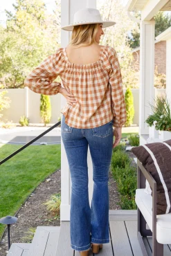 One Fine Afternoon Gingham Plaid Top In Caramel