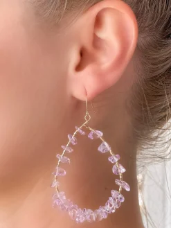 Oval Chip Beaded Earrings - Purple