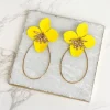 Oval Flower Statement Dangle Earrings - Yellow