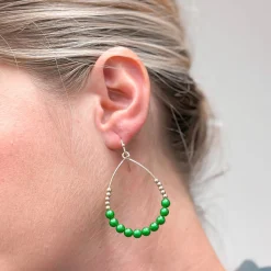 Oval Holiday Beaded Dangle Earrings - Green