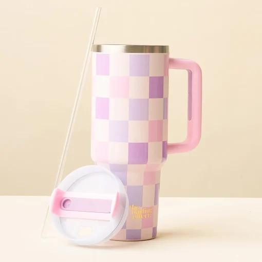 40 oz Take Me Everywhere Tumbler - Checker Purple