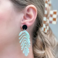 Palm Leaf Resin Dangle Earrings - Green