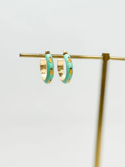 Pastel Pineapple Enamel Hoop Earrings