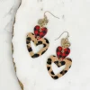 Patterned Heart Trio Tiered Dangle Earrings - Leopard