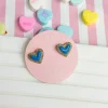 Pave Enamel Heart Stud Earrings - Aqua