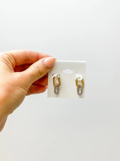 Pave Gold Link Dangle Earrings