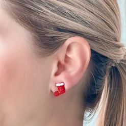 Pave Red Stocking Stud Earrings