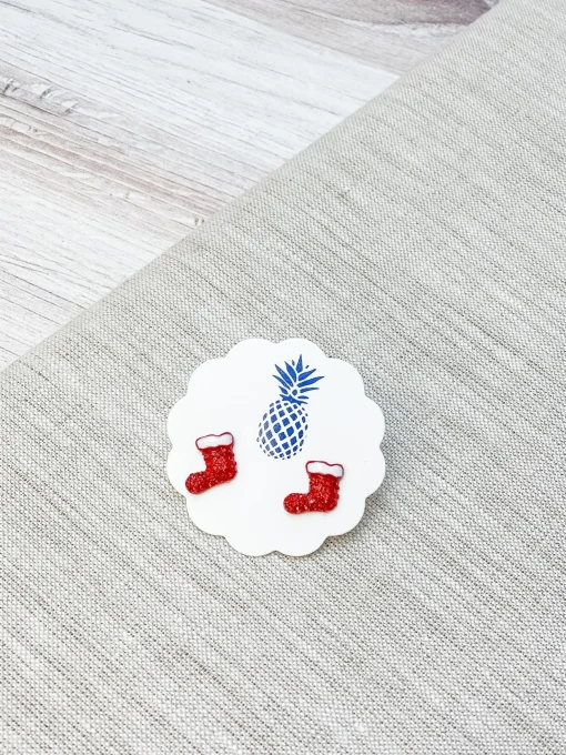 Pave Red Stocking Stud Earrings