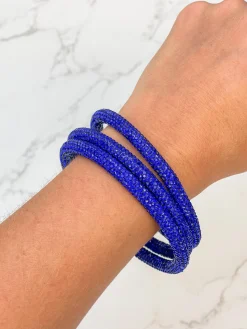 Pave Rhinestone Bangle Set - Royal Blue
