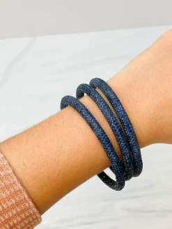 Pave Rhinestone Bangle Set - Navy