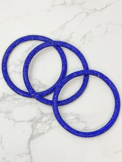 Pave Rhinestone Bangle Set - Royal Blue