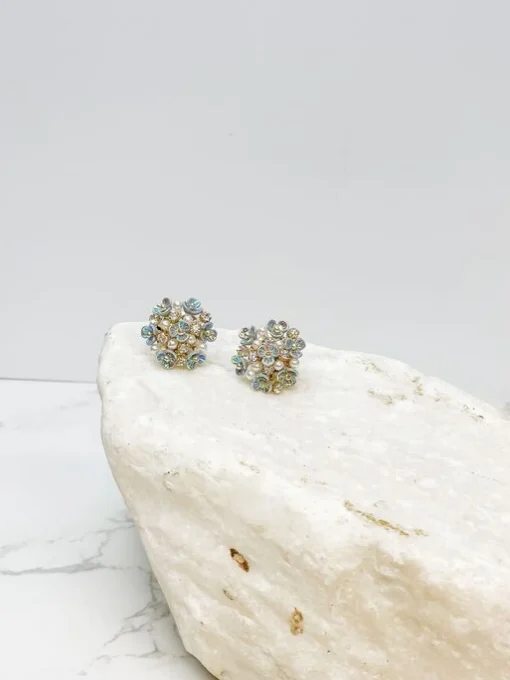 Pearl & Flower Cluster Post Earrings - Blue