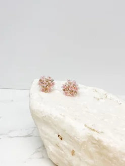 Pearl & Flower Cluster Post Earrings - Pink