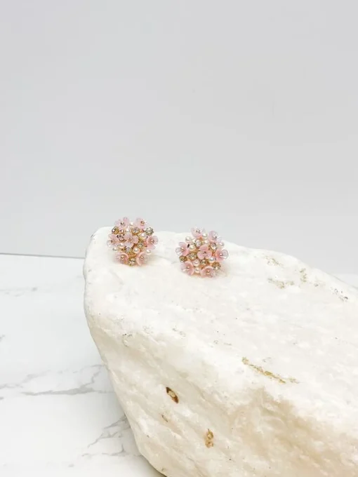 Pearl & Flower Cluster Post Earrings - Pink