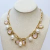 Pearl & Iridescent Stone Charm Necklace - Pink