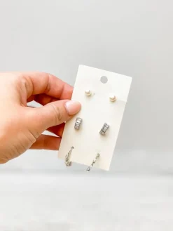 Pearl & Rhinestone Earring Trio