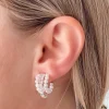 Pearl & Rhinestone Mini Hoop Earrings - Silver