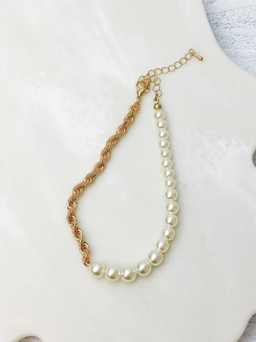Pearl & Rope Chain Ankle Bracelet - Gold