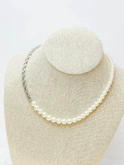 Pearl & Rope Chain Necklace - Silver