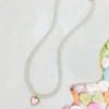 Pearl Bead Heart Charm Necklace - Pink