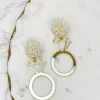 Pearl Post Diamond Ring Acrylic Dangle Earrings