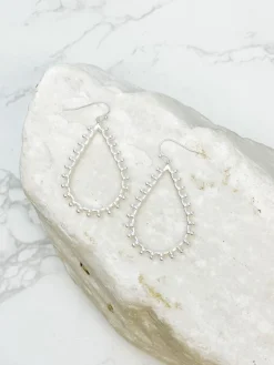 Pearl Studded Oval Dangle Earrings - Silver