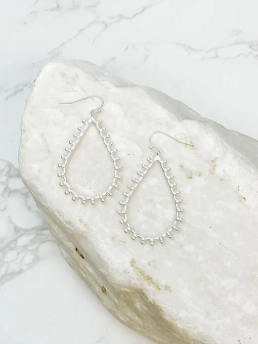 Pearl Studded Oval Dangle Earrings - Silver