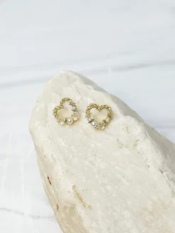 Pearl Textured Gold Heart Stud Earrings
