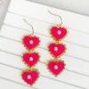 Pearly Heart Trio Dangle Earrings - Hot Pink