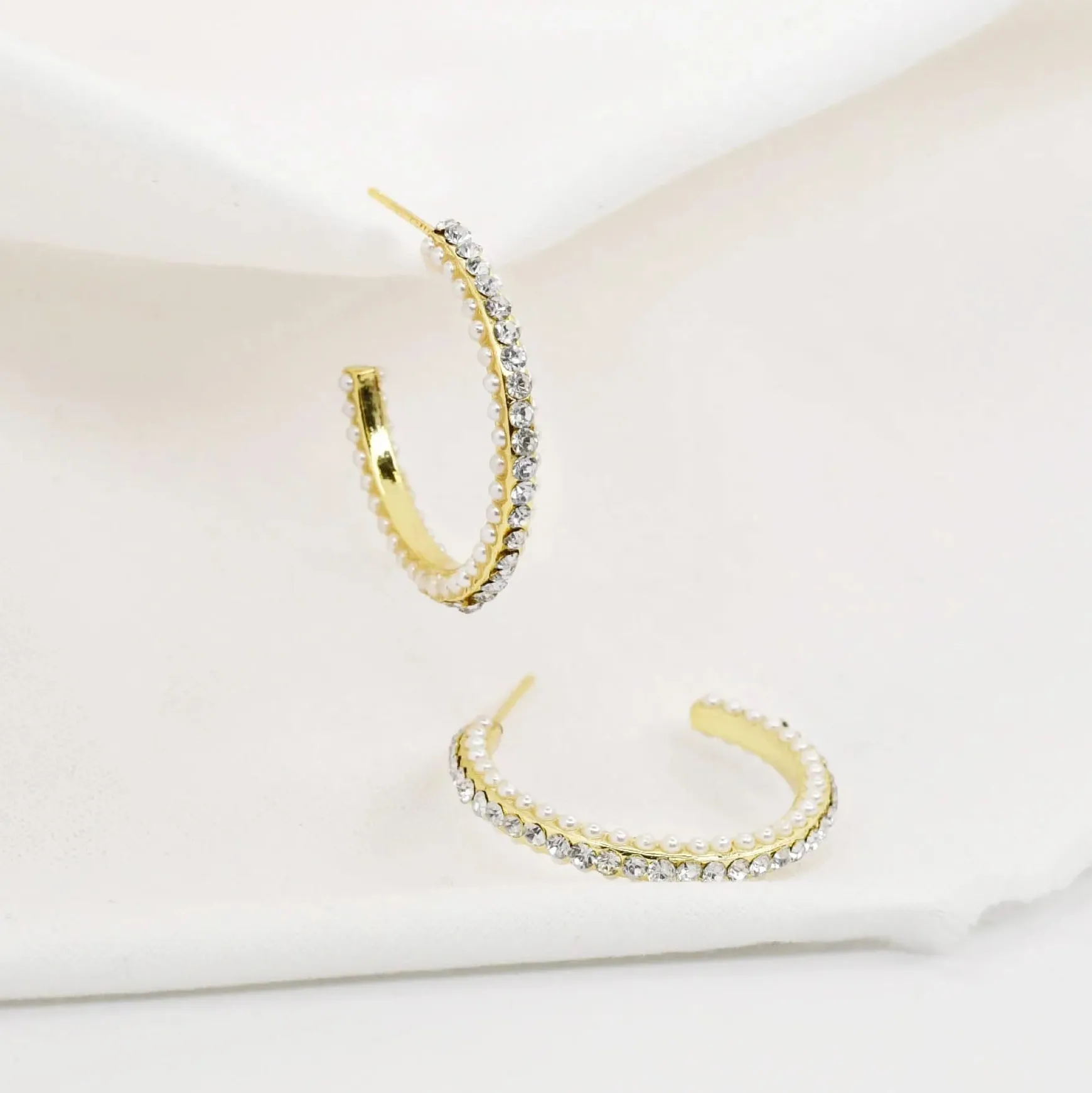 Pearly Sparkle Hoop Earrings