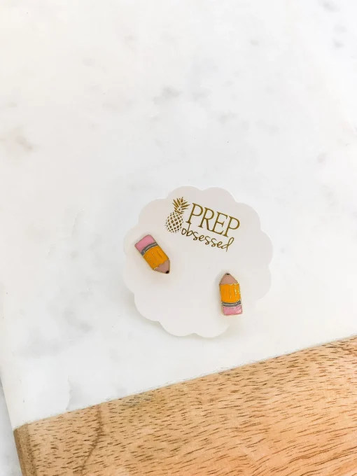 Pencil Signature Enamel Studs by Prep Obsessed