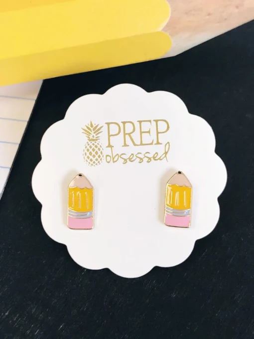 Pencil Signature Enamel Studs by Prep Obsessed