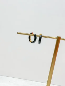 Petite Enamel Hoop Earrings - Black