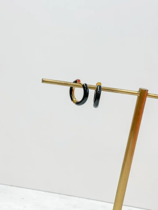 Petite Enamel Hoop Earrings - Black