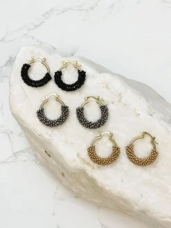 Petite Seed Bead Hoop Earrings - Silver