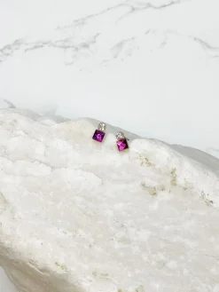 Petite Square Jewel Stud Earrings - Purple
