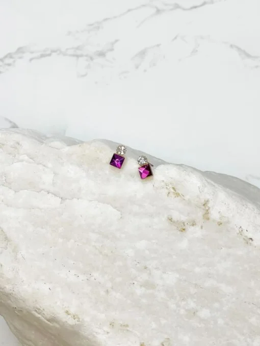 Petite Square Jewel Stud Earrings - Purple