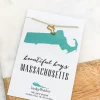 Petite State Outline Pendant Necklaces by Lucky Feather - Massachusetts