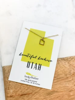 Petite State Outline Pendant Necklaces by Lucky Feather - Utah