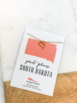 Petite State Outline Pendant Necklaces by Lucky Feather - South Dakota