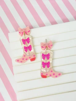 Pink Bow Boot Dangle Earrings