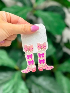 Pink Bow Boot Dangle Earrings