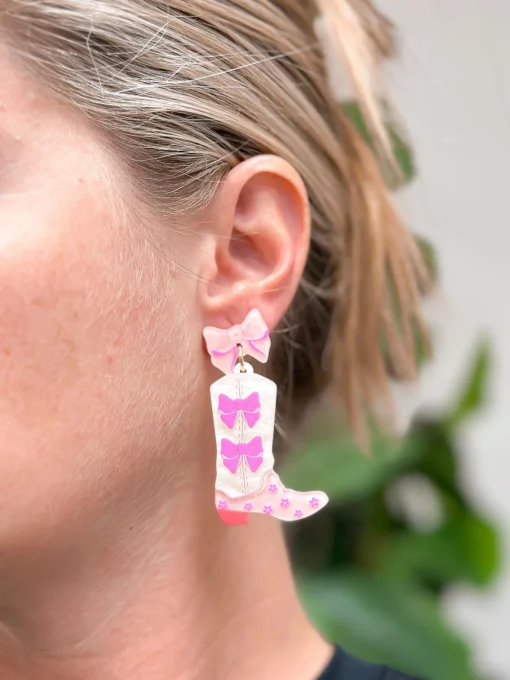Pink Bow Boot Dangle Earrings