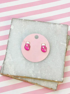 Pink Boxing Gloves Signature Enamel Stud Earrings