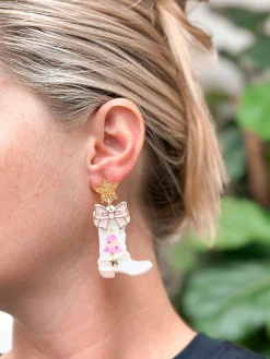 Pink Chrismtas Tree Boot Dangle Earrings
