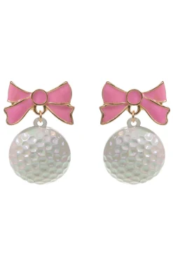 Pink Ribbon Golf Ball Dangle Earrings