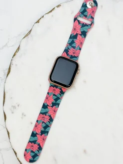 Poinsettia Printed Silicone Smart Watch Band