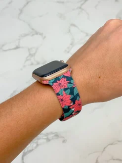 Poinsettia Printed Silicone Smart Watch Band