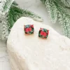 Poinsettia Printed Stud Earrings