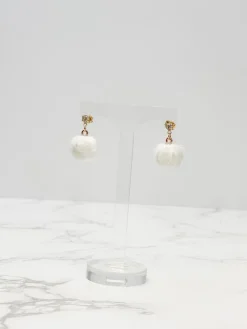 Pom Post Dangle Earrings - White
